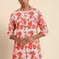 Red & White Men pure Cotton Floral Printed Straight Kurta - Mahotsav | Swadesiicart