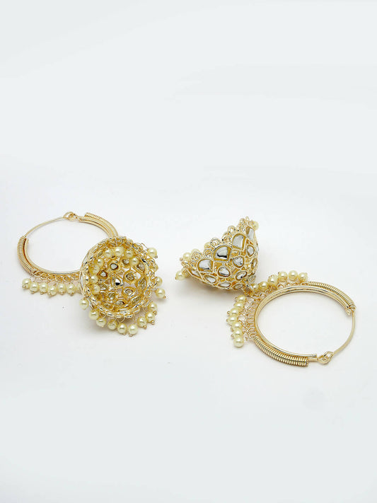 NVR Women Gold-Polished Handcrafted Kundan Jhumka Earrings | Swadesiicart