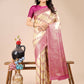 Astita Aura Silk Cream Magenta Banarasi Silk Saree | Swadesiicart