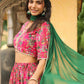 Janasya Pink Georgette Floral Lehenga Choli Dupatta | Swadesiicart