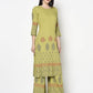 Aniyah Rayon Parrot Green Color Block Print Straight Kurta (AN-198K) - Swadesiicart