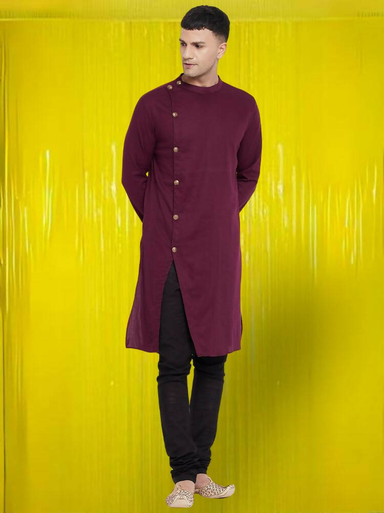 Even Apparels Pure Cotton Maroon Asymetrical Kurta - Maroon | Swadesiicart