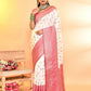Joban Fashion White & Rani Pink Plain With Weaving Border Banarasi Silk Sarees | Swadesiicart