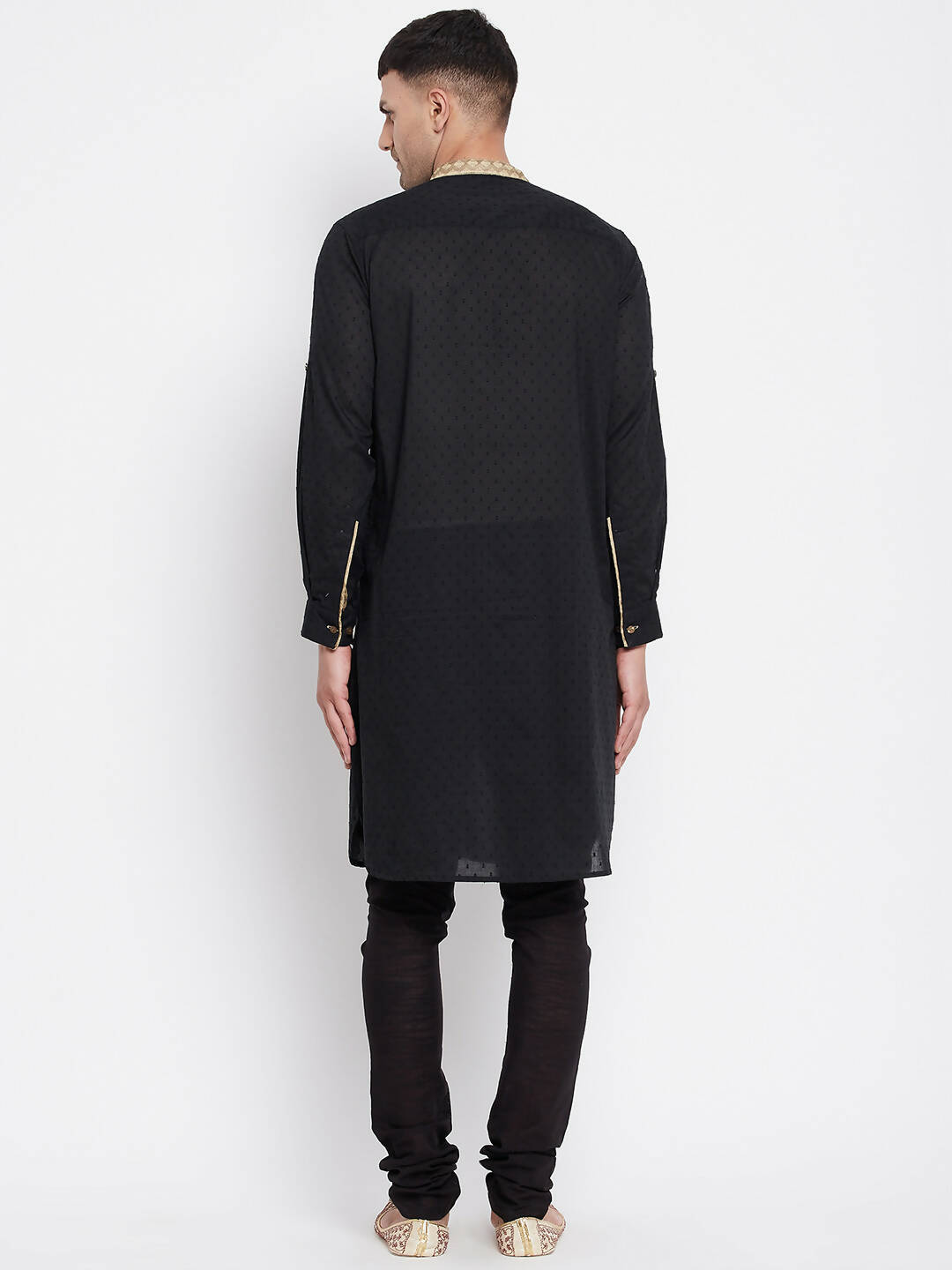 Even Apparels Black Pure Cotton Men's Kurta With Contrast Collar And Placket | Swadesiicart