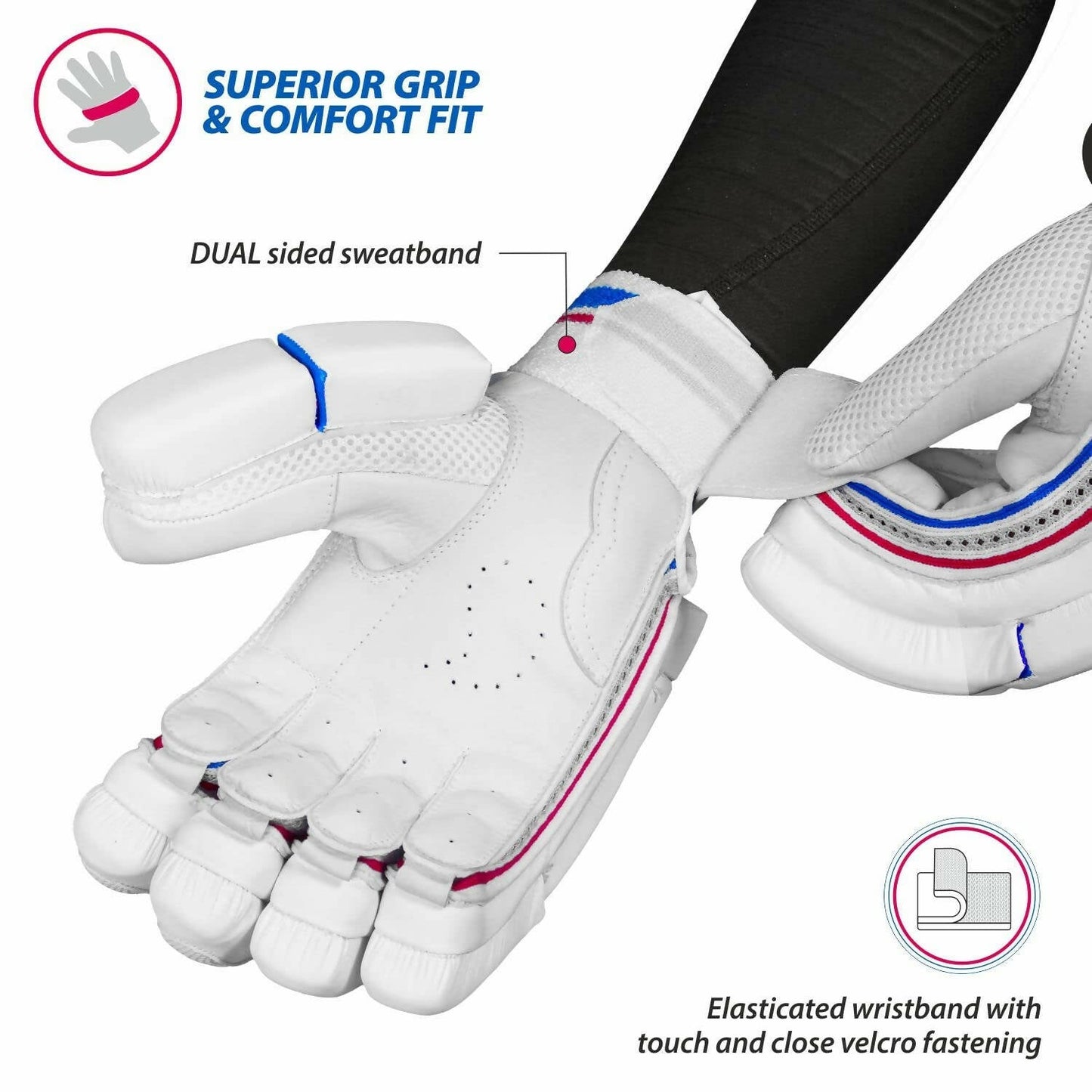 DSC Intense Frost Leather Cricket Batting Gloves for Mens - Right Hand, White, One Size - Swadesiicart