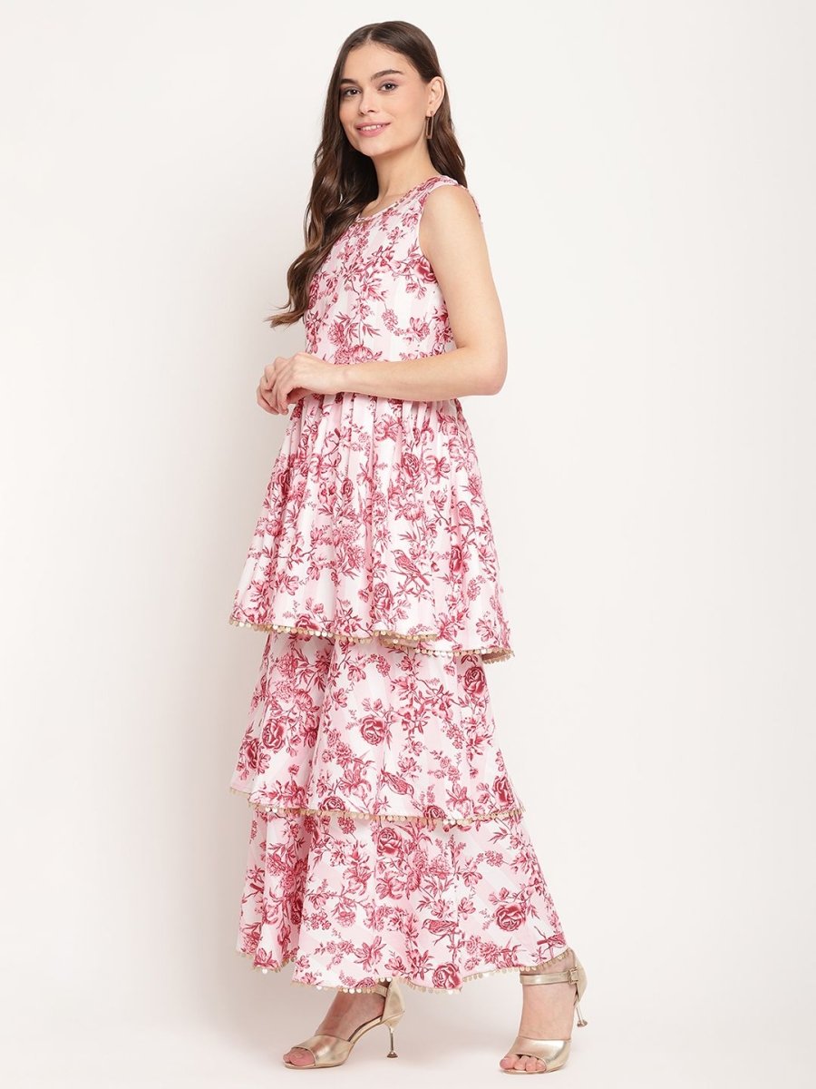 Ahalyaa Women's Pink Rayon Digital Floral Print Kurta Sharara Set with Dupatta | Swadesiicart