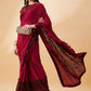 Maroon Lycra Embossed Fancy Velvet, Sequins Embroidery, Frill Details Saree - Norita Hit Design - Swadesiicart