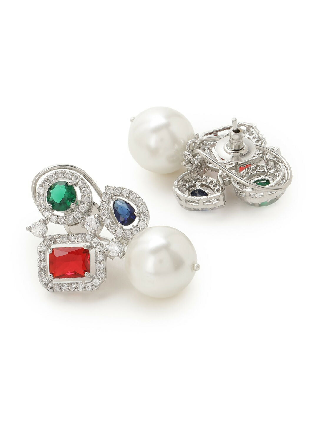 Multi Stone Earrings with Pearls- Ruby Raang | Swadesiicart