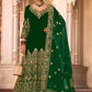 Green Velvet Front & Back Embroidery Wedding Anarkali Suit - Emponline | Swadesiicart