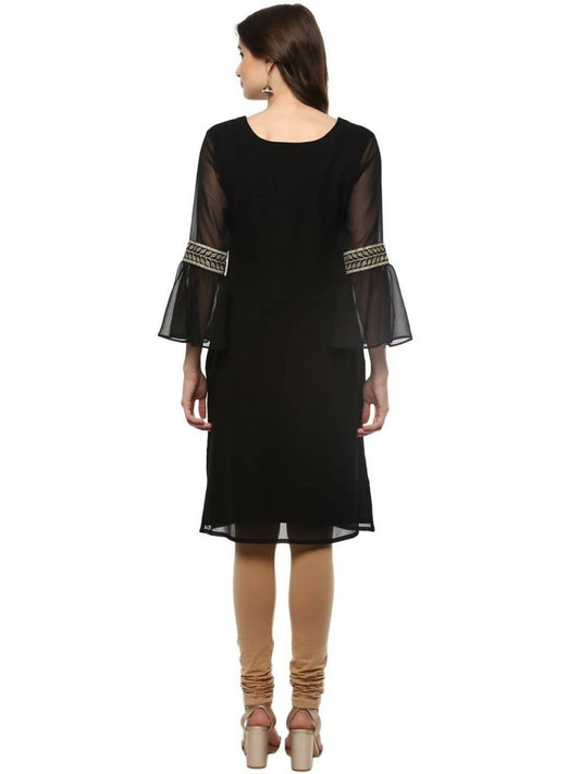 Ahalyaa Women's Black Georgette Glitter Print Kurta | Swadesiicart