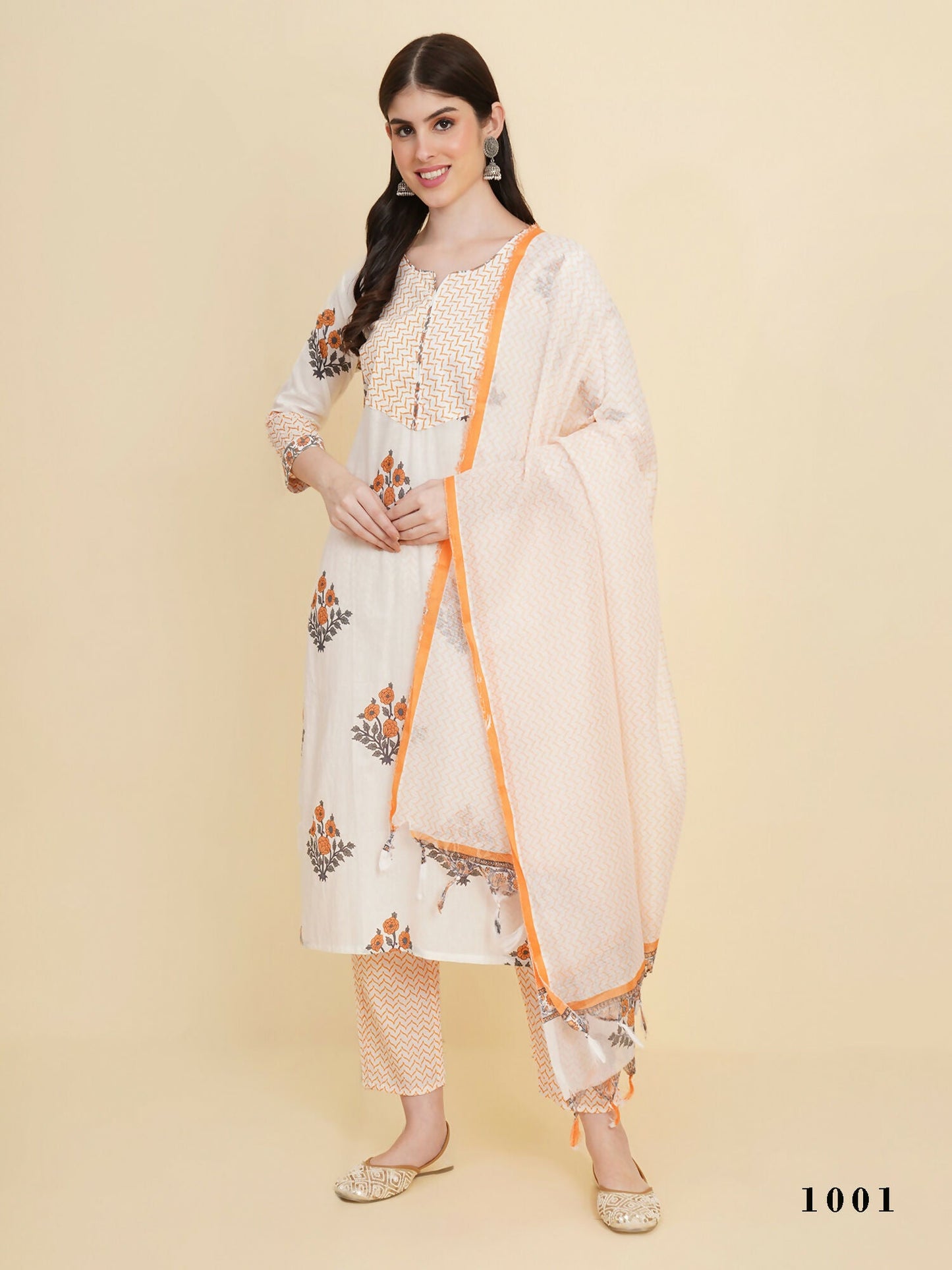 Designer Stylish white cotton Stitched Suit With Dupatta - Tanisha | Swadesiicart
