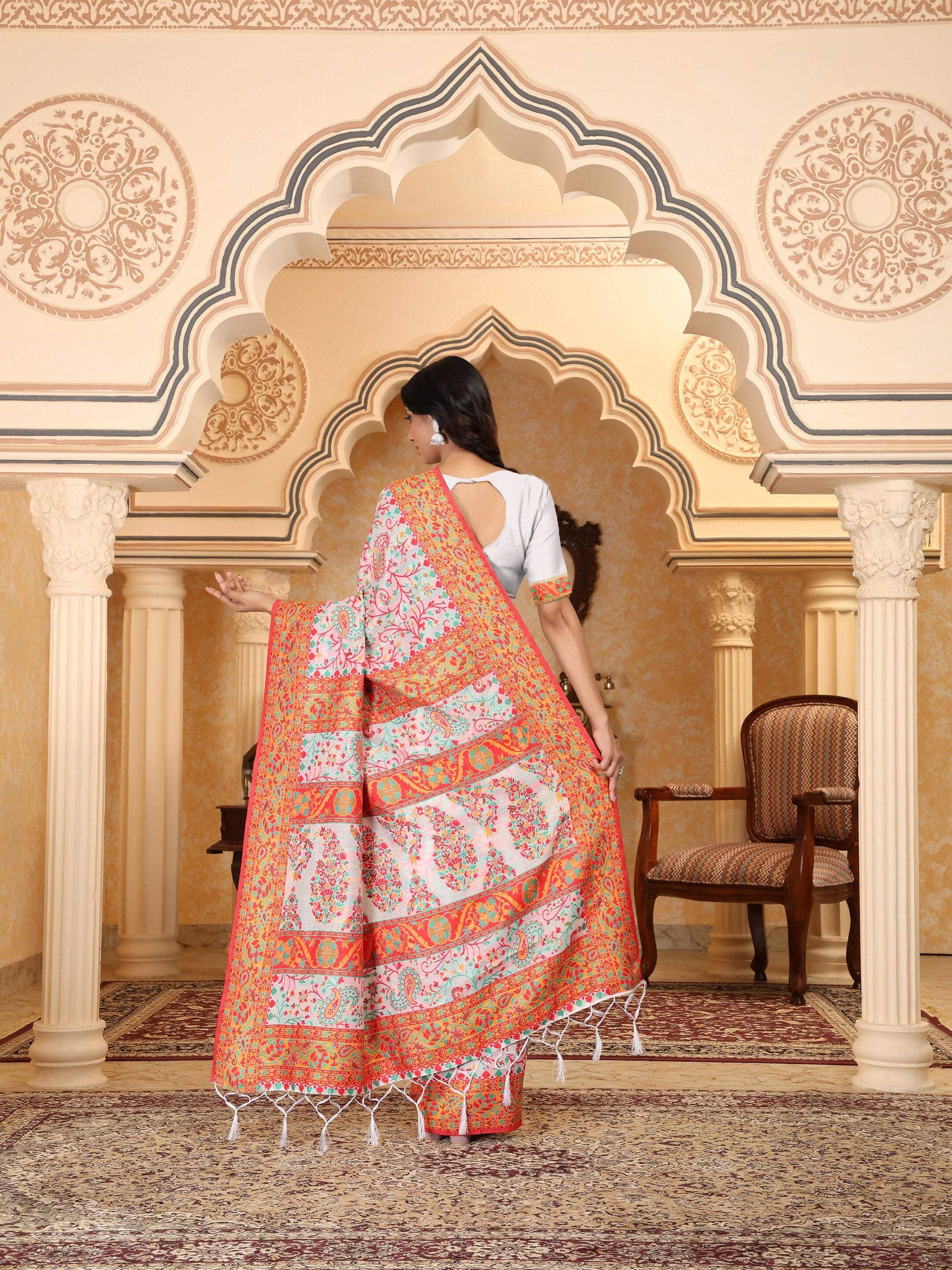 Shree Shyam Fashion Linen Cotton(Woven Work) Multicolour Saree