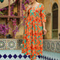 Janasya Orange Cotton Floral Kurta & Bottom | Swadesiicart
