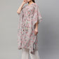 Ahalyaa Women Grey Georgette Floral Printed Kaftan Kurta | Swadesiicart