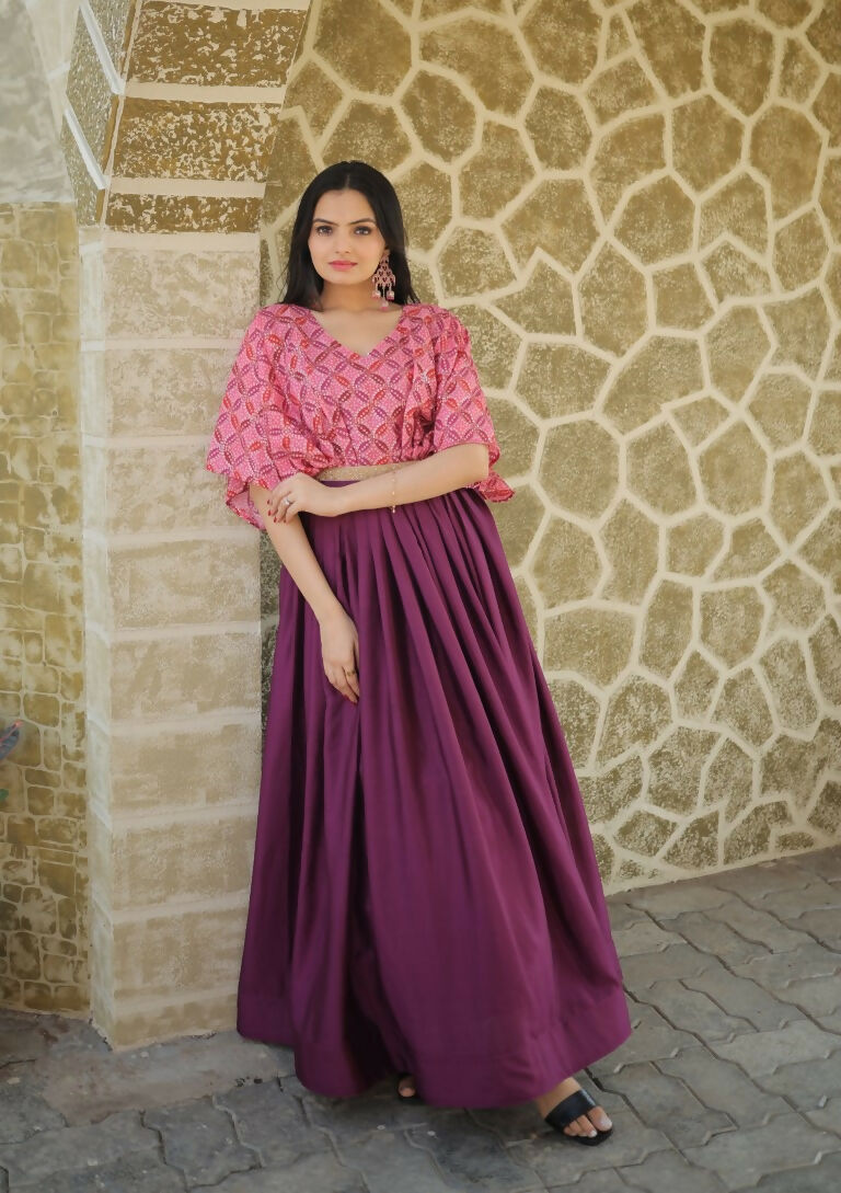 Jyoti Fashion Women's Wine Printed with Sequins Chinon Anarkali Dress | Swadesiicart