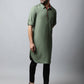 Even Apparels Green Color Linen Solid Men's Kurta With Shirt Collar (LN944) | Swadesiicart