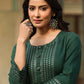 Juniper Women's Green Festive Embroiderd Flared Dress | Swadesiicart