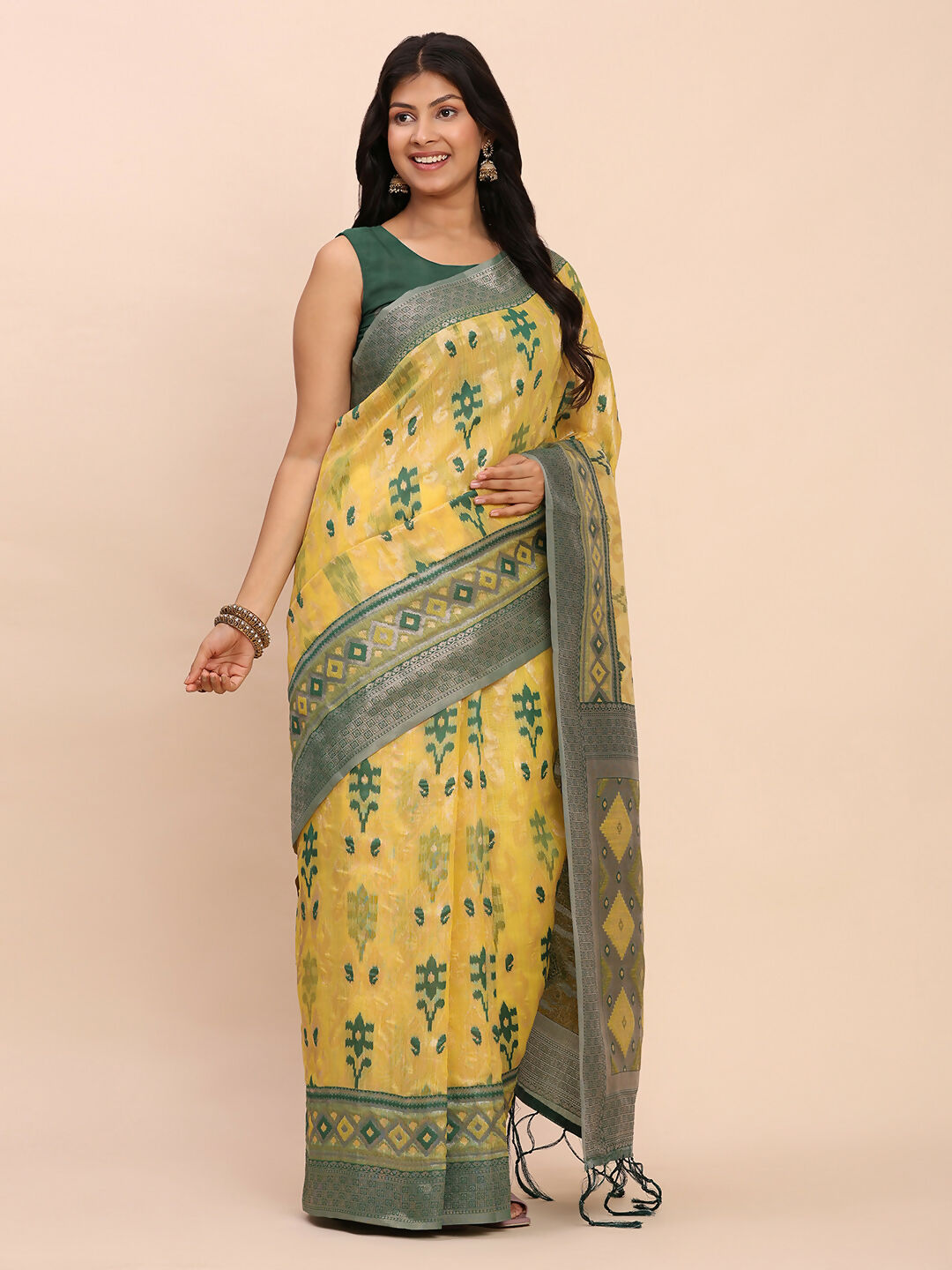 Shree Shyam Fashion Linen Cotton Yellow Saree