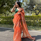 Vamsee Firozi Orange Organza Saree - Swadesiicart