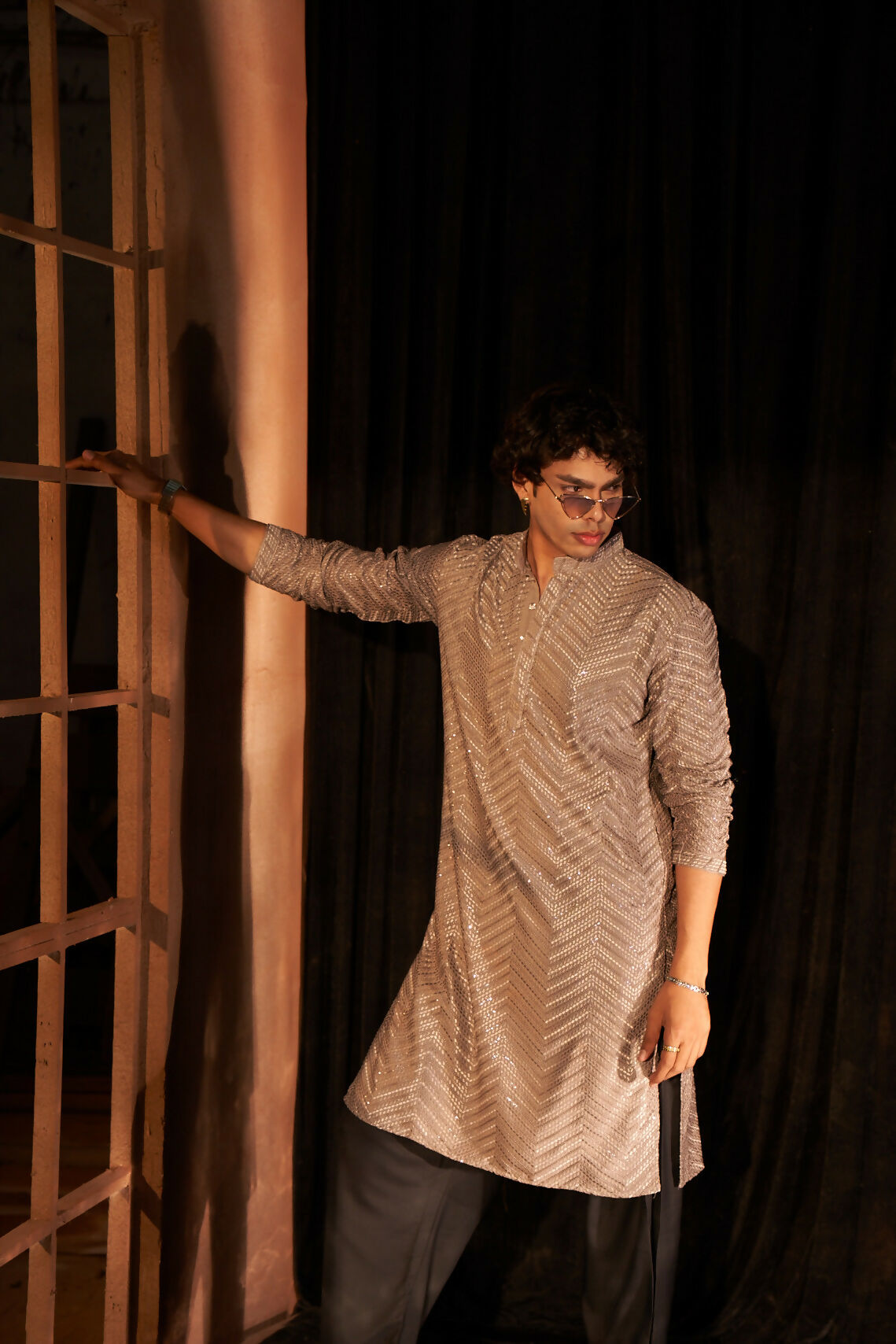 Grey Viscose Chikankari Embroidery Work Men's Kurta Set - Mahotsav | Swadesiicart