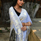 Joban Fashion Silver Crepe Chiffon Pure Handloom Banarasi Silk Saree | Swadesiicart