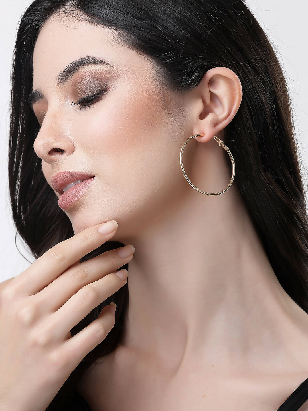 NVR Women Gold-Toned Geometric Hoop Earrings | Swadesiicart