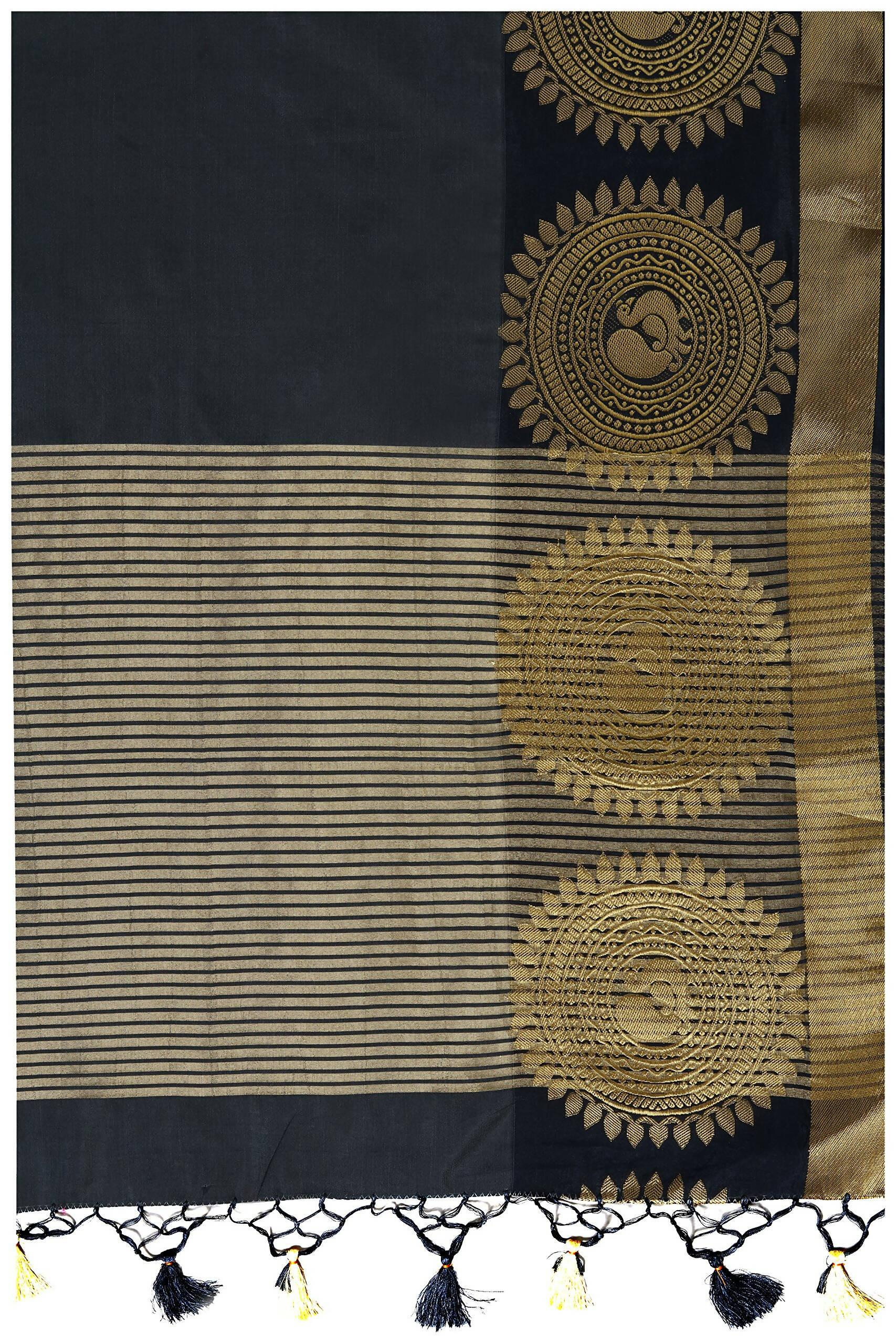 Mimosa Women's Banarasi Tussar Silk Black Saree | Swadesiicart