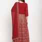 Ahalyaa Women's Maroon Georgette Gold Foil Print Flared Kurta With Dupatta | Swadesiicart