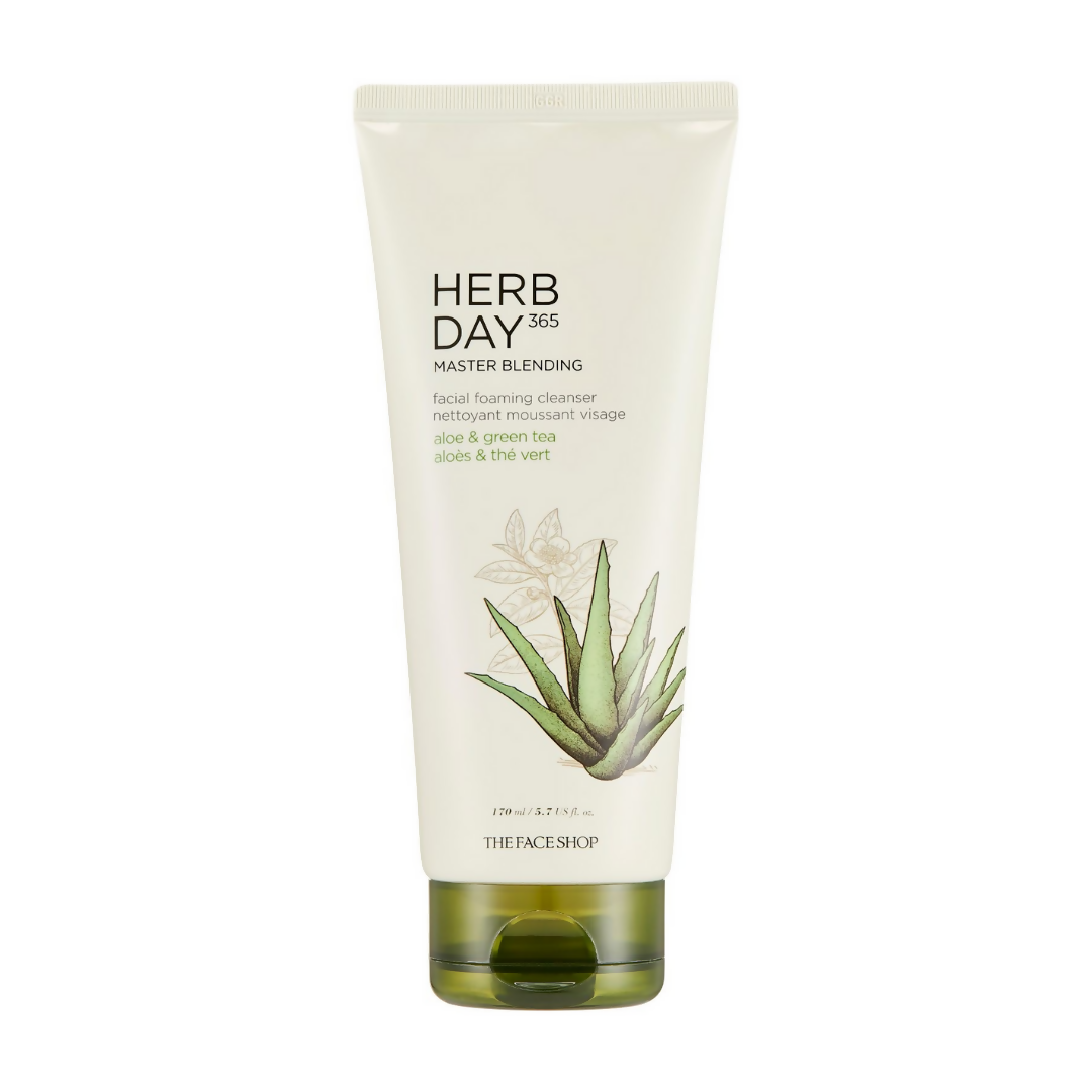 The Face Shop Herb Day 365 Master Blending Foaming Cleanser- Aloe & Green Tea - Korean Skincare | Swadesiicart