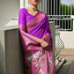 Vishnu Weaves Women's Purple Paithani Silk Zari Woven Saree with Blouse - Swadesiicart