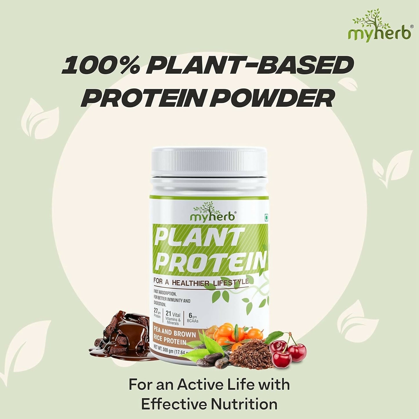 Myherb Plant Protein Powder, Pea And Brown Rice Protein Powder - Chocolate Flavour - Swadesiicart