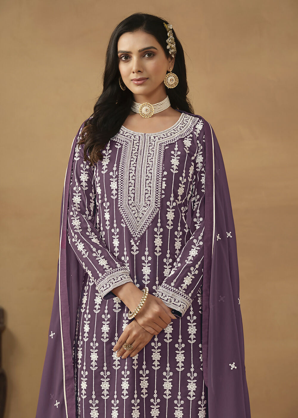 Radiant Purple Embroidered Wedding Festive Gharara Suit - Emponline | Swadesiicart
