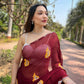 Vamsee Ashvini Maroon Chiffon Saree - Swadesiicart