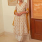 Janasya Women's White Chiffon Lurex Floral Printed Festive Flared Kurta Set | Swadesiicart