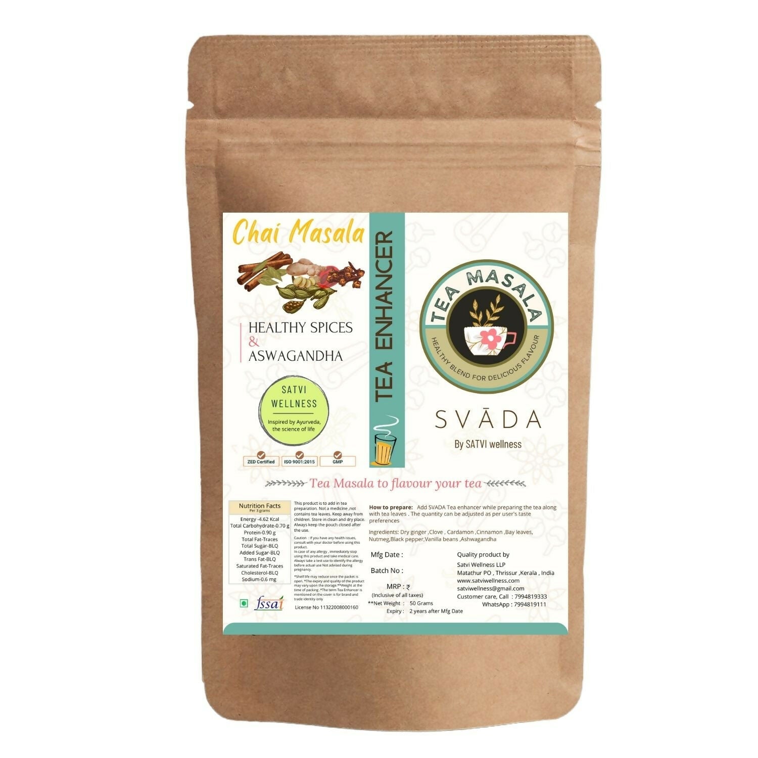 Satvi Wellness Tea masala with Ashwagandha | Ashwagandha tea mix | Satvi Tea enhancer - Satvi Wellness