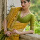 Vishnu Weaves Women's Yellow Raw Silk Thread Ikkat Woven Saree with Blouse - Swadesiicart
