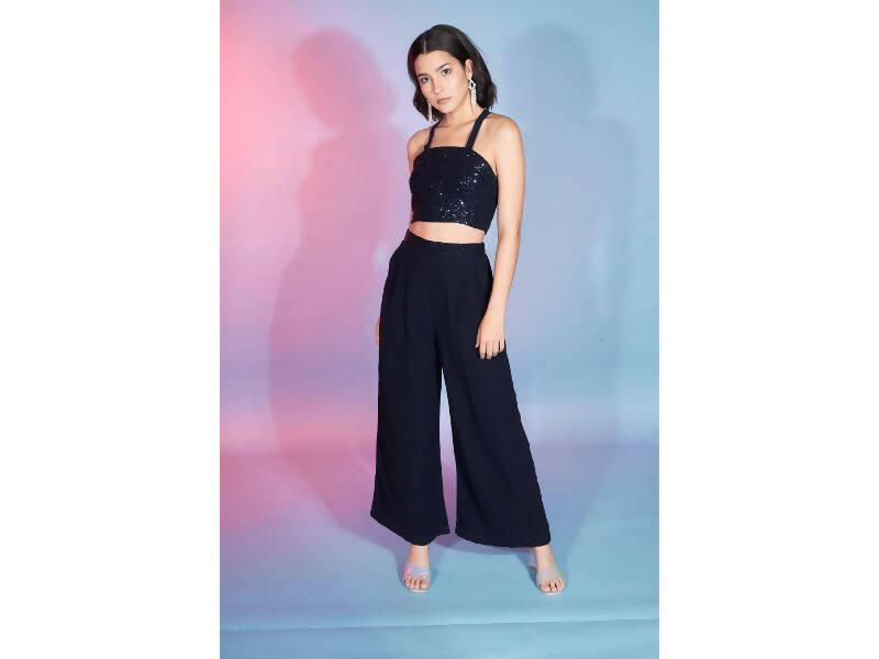 Navy Georgette Sequence With Thread Designer Co-Ord Set - Flory - Swadesiicart