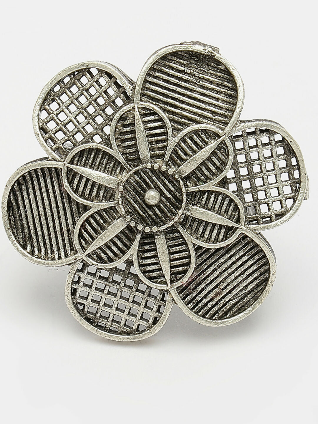 NVR Women's Silver-Toned Floral Shape Adjustable Finger Ring | Swadesiicart