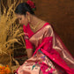 Vishnu Weaves Women's Pink Paithani Silk Zari Woven Saree with Unstitched Blouse - Swadesiicart