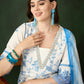 Blue & White Roman Silk Embroidered Kurta With Trouser & Dupatta - Bhumi