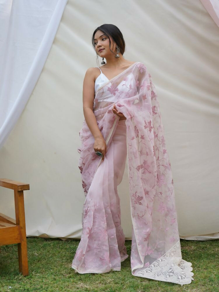 Vamsee Ishaq Baby Pink Organza Saree - Swadesiicart