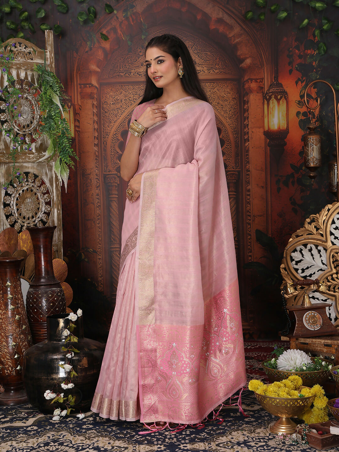 Shree Shyam Fashion Organza Light Pink Saree