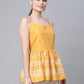 Ahalyaa Women Mustard Pure Cotton Porcian Print Shoulder Straps Tunic | Swadesiicart