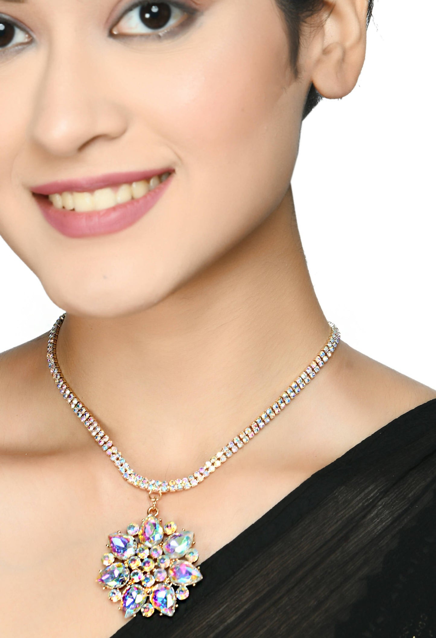 Mominos Fashion Johar Kamal Statement Gold-Polished Finish AD Stone Long Necklace For Women (White) | Swadesiicart