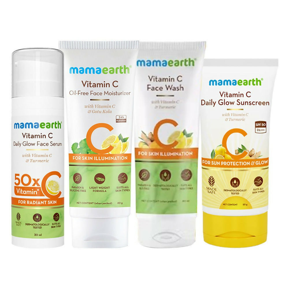 Mamaearth CSMS (Cleanser, Serum, Moisturizer, Sunscreen) Vitamin C Glow & Protect Regimen Combo | Swadesiicart