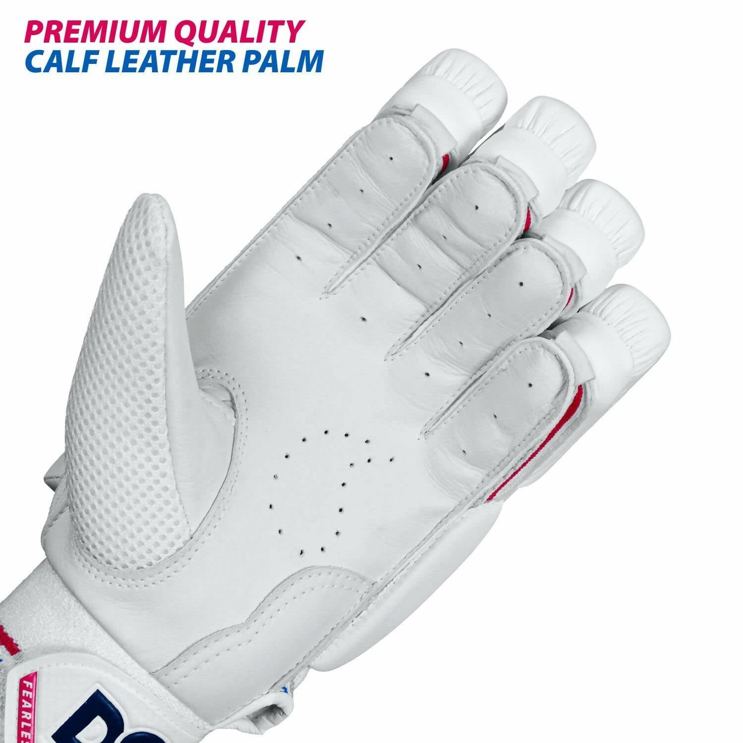 DSC Intense Frost Leather Cricket Batting Gloves for Mens - Right Hand, White, One Size - Swadesiicart