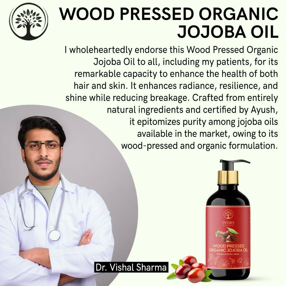 Ivory Natural Wood Pressed Organic Jojoba Oil Premium & Extra Virgin For Smooth Dry Skin, Avoid Flakiness, & Improve Skin Elasticity | Swadesiicart