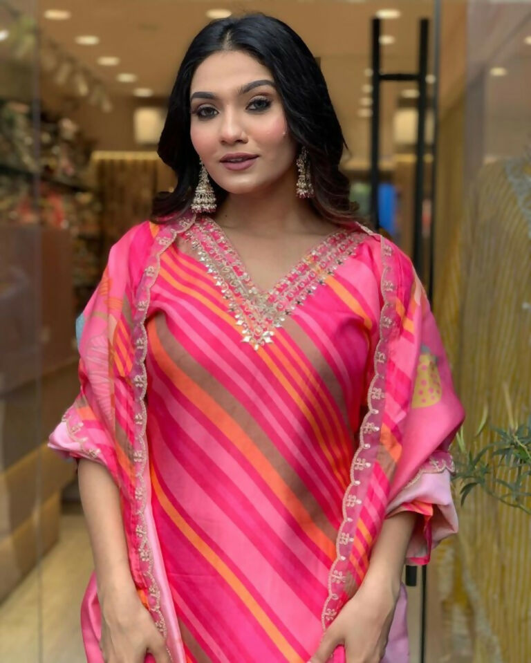 Partywear Designer Pure Russian Silk Pink Stitched Suit With Dupatta - Tanisha | Swadesiicart