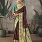 Vishnu Weaves Women's Maroon Paithani Silk Saree with Blouse - Swadesiicart
