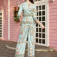 Aqua Blue Rayon Paisley & Floral Printed Top with Matching Bottom - Eesha - Swadesiicart